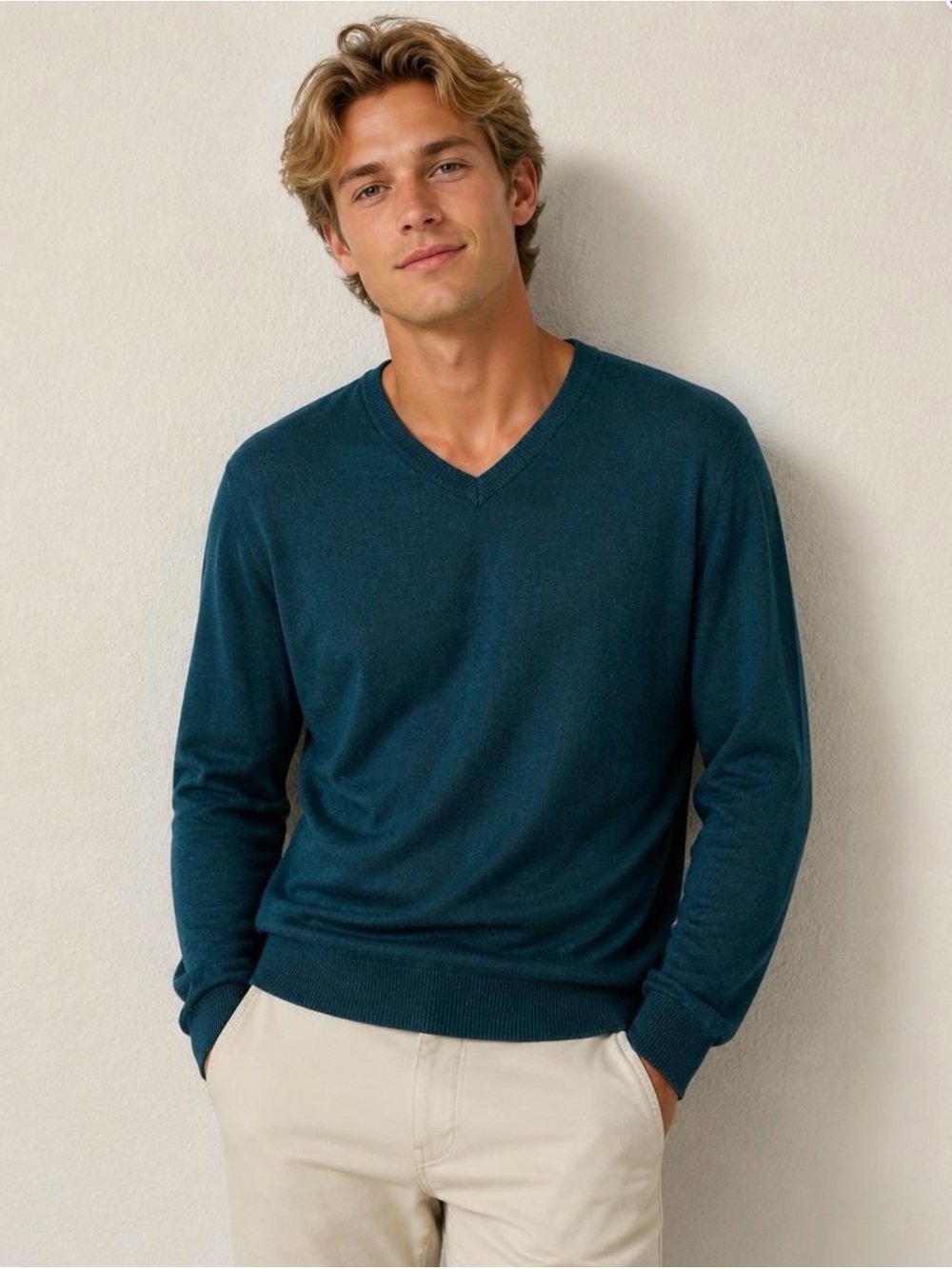 St. John's Bay Men's Deep Teal V-Neck Sweater